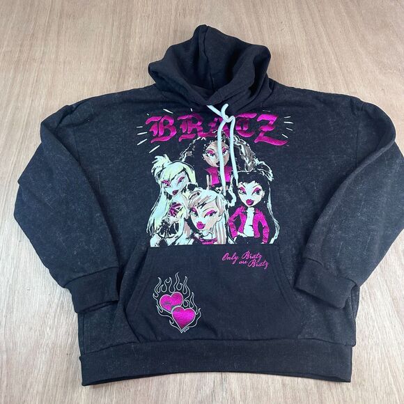 Bratz Hoodie Womens Medium Black Graphic Sweatshirt 2000s Y2K Retro Dolls - Picture 1 of 5